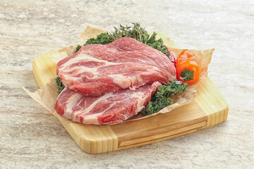 Raw pork neck for cooking