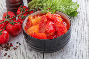 Hungarian lecho with tomato and paprika