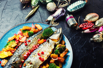 Fototapeta premium Roasted fish with pineapple