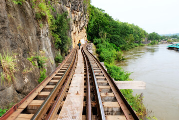 Old railway in Kanchanaburi in Thailand, Burma Railway, called Death Railway because over 100,000 laborers died during construction in World war II, The Death Railway. The Japanese in 1942.