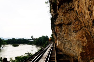 Old railway in Kanchanaburi in Thailand, Burma Railway, called Death Railway because over 100,000 laborers died during construction in World war II, The Death Railway. The Japanese in 1942.