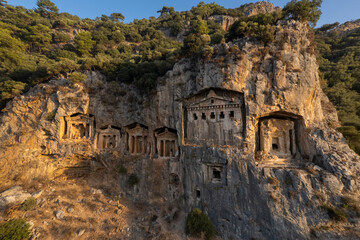 Kings tombs in the cliff face Kaunos Dalyan, Turkey.