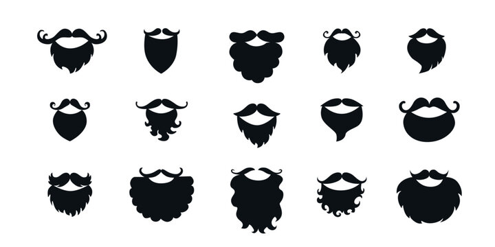 Beard and moustache silhouette set. Vector stock illustration isolated on white background for photo booth box, barber shop logo. 