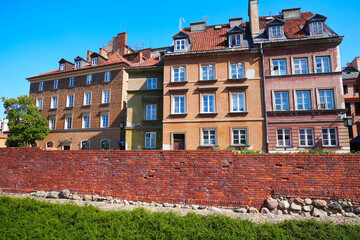 Colourful buildings in the center of Warsaw city. Warsaw Old Town. Traditional architecture in Warsaw, Poland