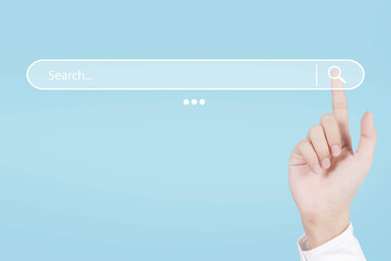 Hand touching Searching Browsing Internet Data Information Networking on computer touch screen,...