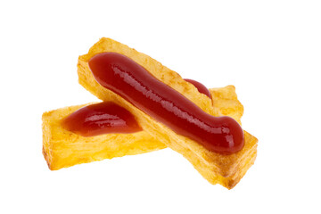 fried potatoes with ketchup isolated