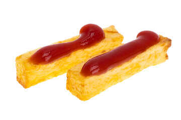 fried potatoes with ketchup isolated