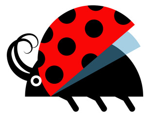 Ladybird icon. Flying red beetle in cute simple style
