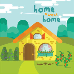 simple flat design house cute illustration for kids.