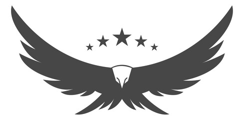 Bald eagle with five stars. Bird emblem. Vintage logo