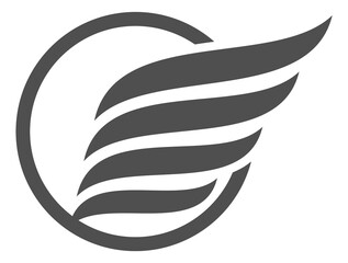 Wing in circle. Stylized logo with stripe feathers in ring
