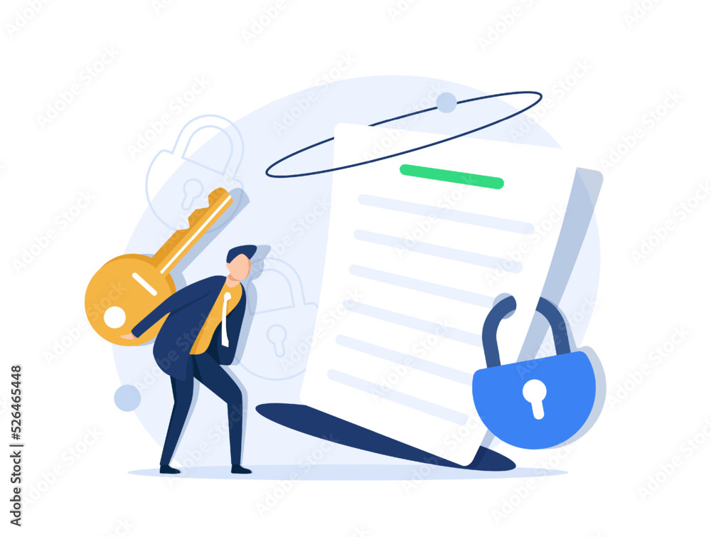 Poster secure confidential document online access with private lock,electronic safety doc data padlock symb