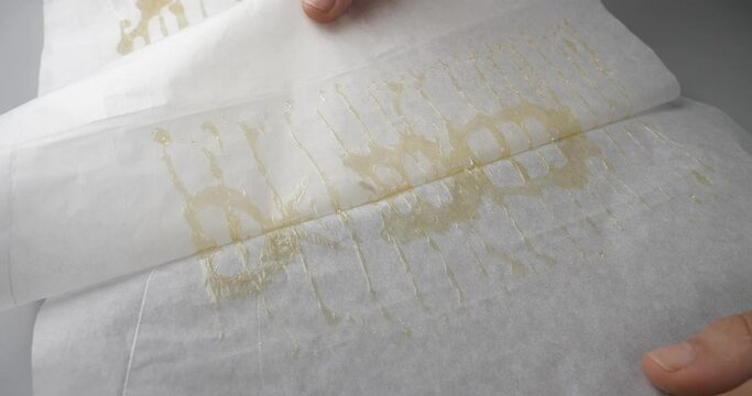 extraction of cannabis resin through a press, golden wax with high thc High quality 4k footage