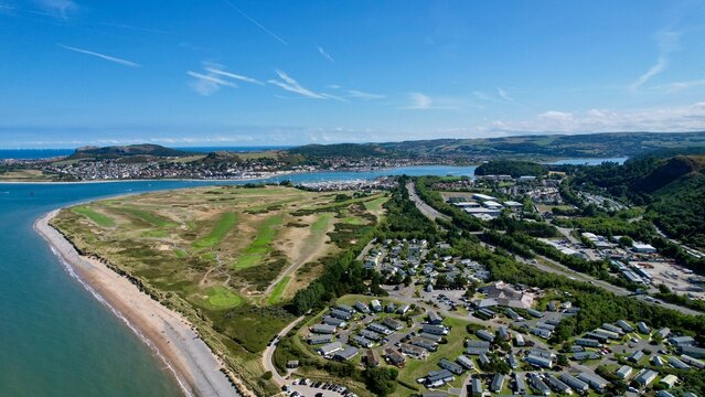 Aerial view of Conwy, Wales - from Conwy Morfa beach