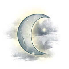 Lune graphique en couleurs avec ciel &eacute;toil&eacute;