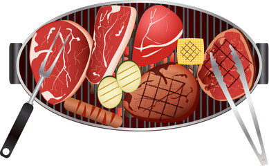 Grilled steak and vegetable with transparent background