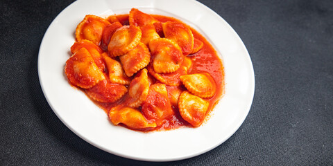 ravioli meat pasta tomato sauce fresh dish healthy meal food snack on the table copy space food background 