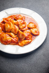 ravioli meat pasta tomato sauce fresh dish healthy meal food snack on the table copy space food background 
