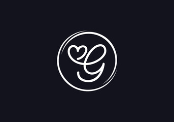 Love font logo design vector sign. Love and heart icon and symbol design vector with G