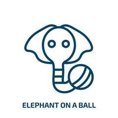 elephant on a ball icon from animals collection. Thin linear elephant on a ball, ball, elephant outline icon isolated on white background. Line vector elephant on a ball sign, symbol for web and