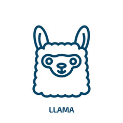 llama icon from animals collection. Thin linear llama, animal, wildlife outline icon isolated on white background. Line vector llama sign, symbol for web and mobile