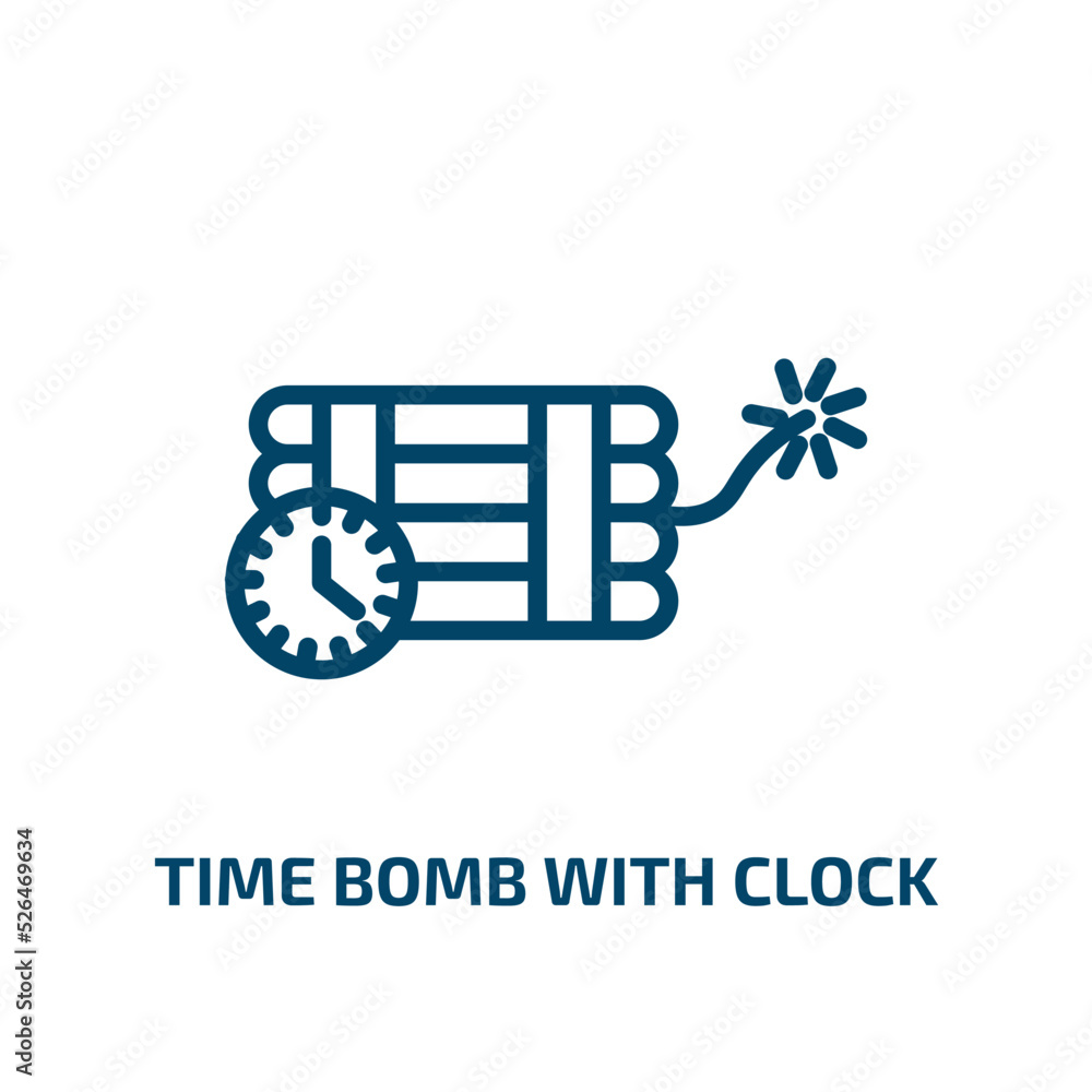 Poster time bomb with clock icon from army and war collection. thin linear time bomb with clock, bomb, cloc