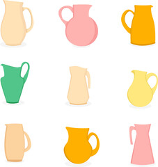 Set of jugs in flat style