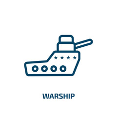 warship icon from army and war collection. Thin linear warship, ship, marine outline icon isolated on white background. Line vector warship sign, symbol for web and mobile