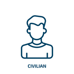 civilian icon from army and war collection. Thin linear civilian, military, war outline icon isolated on white background. Line vector civilian sign, symbol for web and mobile