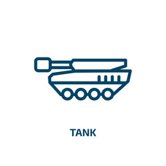 tank icon from army and war collection. Thin linear tank, equipment, liquid outline icon isolated on white background. Line vector tank sign, symbol for web and mobile