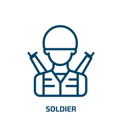 soldier icon from army and war collection. Thin linear soldier, man, military outline icon isolated on white background. Line vector soldier sign, symbol for web and mobile