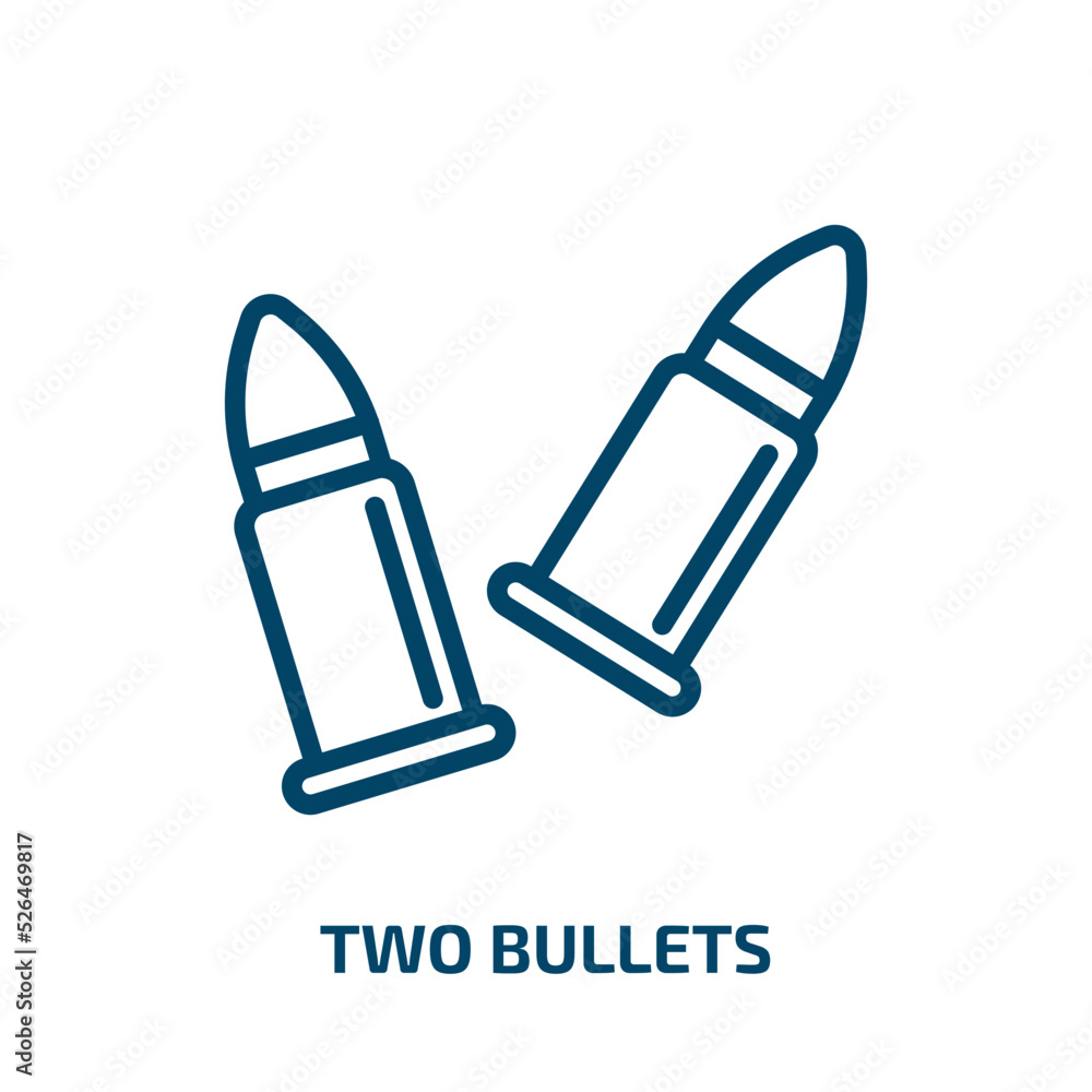Poster two bullets icon from army and war collection. thin linear two bullets, number, button outline icon 