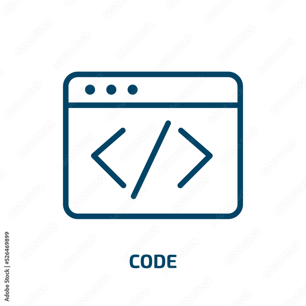 Poster code icon from artificial intellegence and future technology collection. thin linear code, computer,
