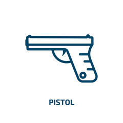 pistol icon from army and war collection. Thin linear pistol, gun, police outline icon isolated on white background. Line vector pistol sign, symbol for web and mobile