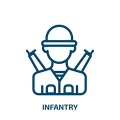infantry icon from army and war collection. Thin linear infantry, military, army outline icon isolated on white background. Line vector infantry sign, symbol for web and mobile