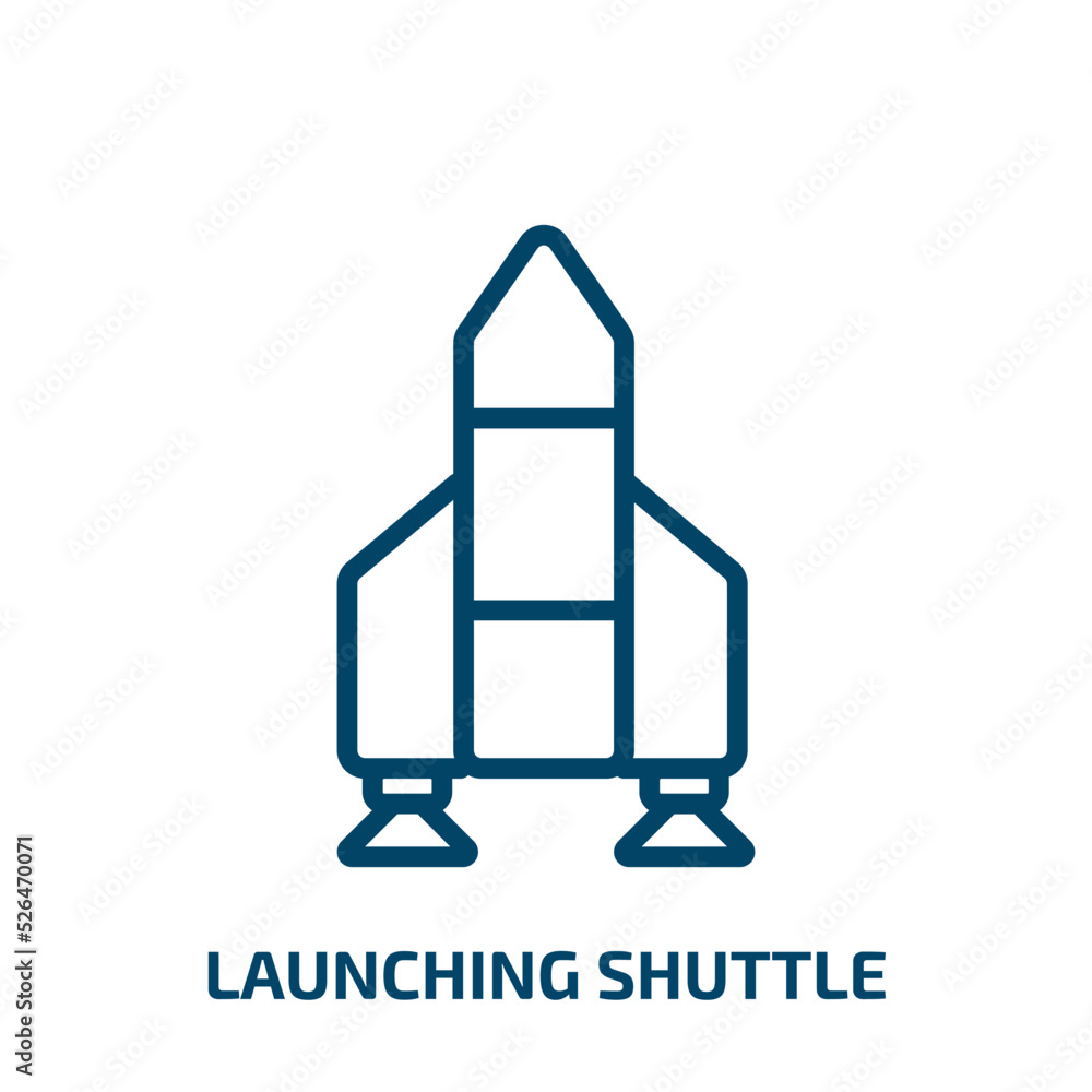 Poster launching shuttle icon from astronomy collection. thin linear launching shuttle, rocket, ship outlin