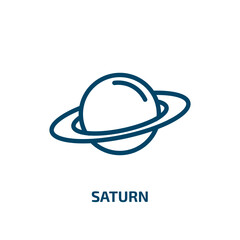 saturn icon from astronomy collection. Thin linear saturn, space, moon outline icon isolated on white background. Line vector saturn sign, symbol for web and mobile