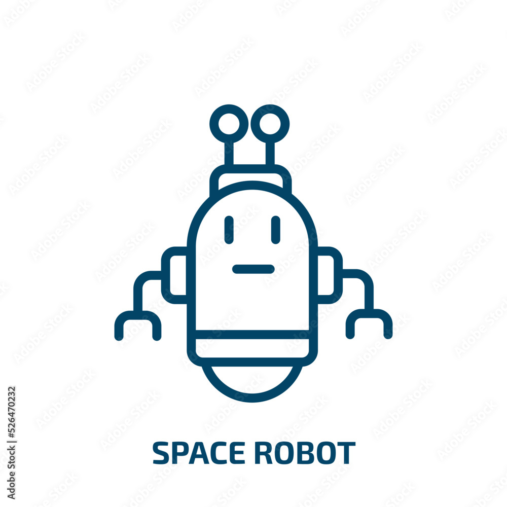 Poster space robot icon from astronomy collection. Thin linear space robot, space, robot outline icon isolated on white background. Line vector space robot sign, symbol for web and mobile