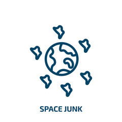 space junk icon from astronomy collection. Thin linear space junk, junk, business outline icon isolated on white background. Line vector space junk sign, symbol for web and mobile