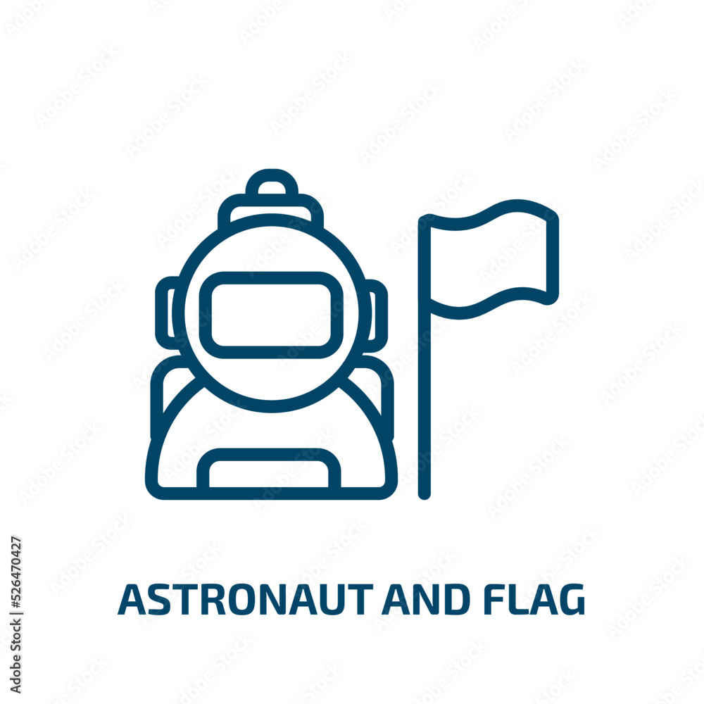 Poster astronaut and flag icon from astronomy collection. thin linear astronaut and flag, space, astronaut 