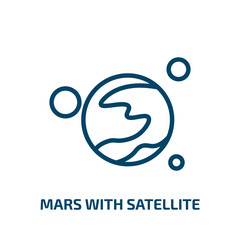 mars with satellite icon from astronomy collection. Thin linear mars with satellite, space, comet outline icon isolated on white background. Line vector mars with satellite sign, symbol for web and