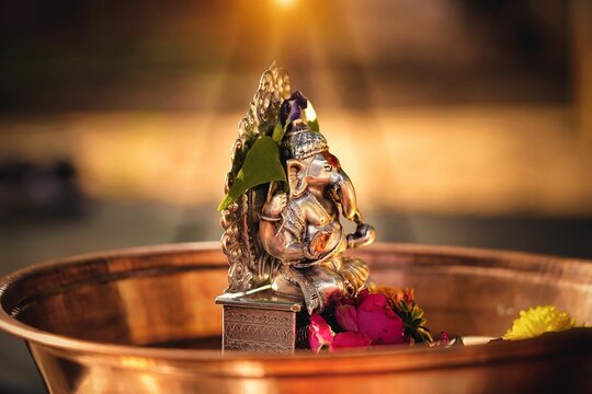 Closeup of the details of the Mangal Phera ritual during a traditional Indian wedding