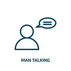 man talking icon from business collection. Thin linear man talking, talk, communication outline icon isolated on white background. Line vector man talking sign, symbol for web and mobile