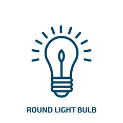 round light bulb icon from business collection. Thin linear round light bulb, bulb, light outline icon isolated on white background. Line vector round light bulb sign, symbol for web and mobile