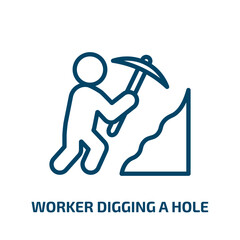 worker digging a hole icon from business collection. Thin linear worker digging a hole, worker, work outline icon isolated on white background. Line vector worker digging a hole sign, symbol for web