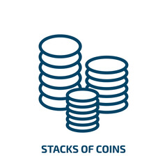 stacks of coins icon from business collection. Thin linear stacks of coins, banking, bank outline icon isolated on white background. Line vector stacks of coins sign, symbol for web and mobile