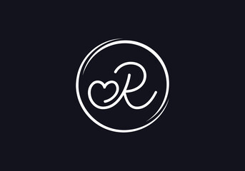 Love font logo design vector sign. Love and heart icon and symbol design vector with R