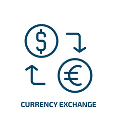 currency exchange icon from business collection. Thin linear currency exchange, banking, currency outline icon isolated on white background. Line vector currency exchange sign, symbol for web and