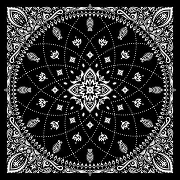 Simply Bandana decorated with white geometric ornament lines that can be applied to fabrics of various colors