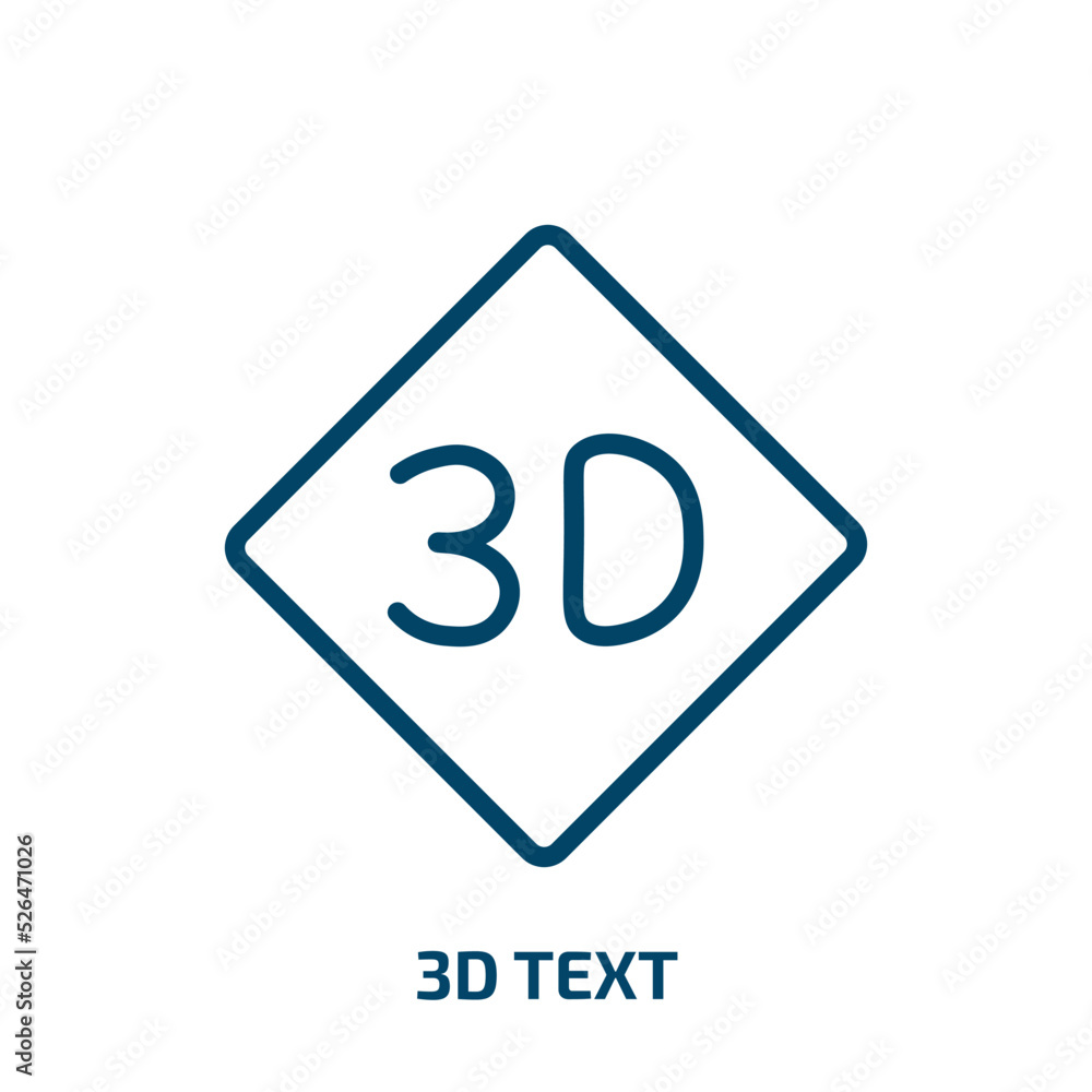 Poster 3d text icon from cinema collection. thin linear 3d text, text, internet outline icon isolated on wh